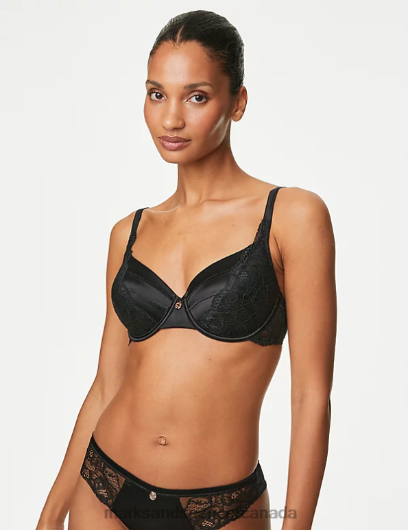 Marks and Spencer near me - Unisex Black Clothing Marks & Spencer Lace Wired Full Cup Bra With Silk 20VTD3939