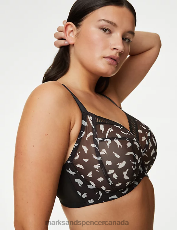 Marks and Spencer near me - Unisex Black Clothing Marks & Spencer Printed Mesh Wired Extra Support Bra 20VTD4284