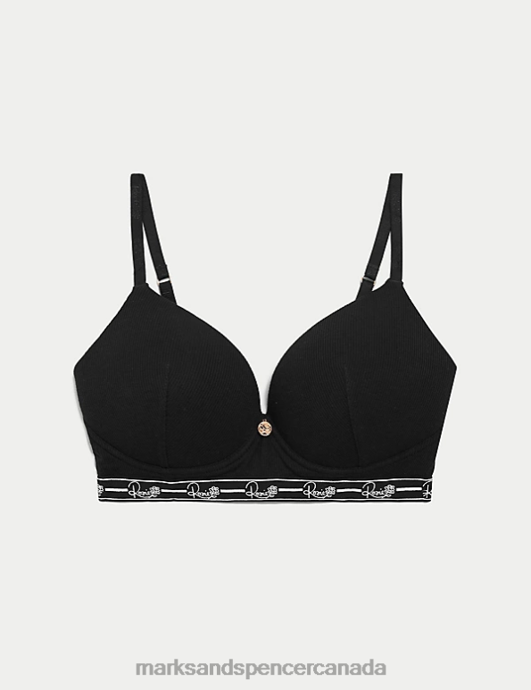 Unisex Black Clothing Marks & Spencer Ribbed Lounge Non-Wired Plunge Bra 20VTD4638 - Marks and Spencer online
