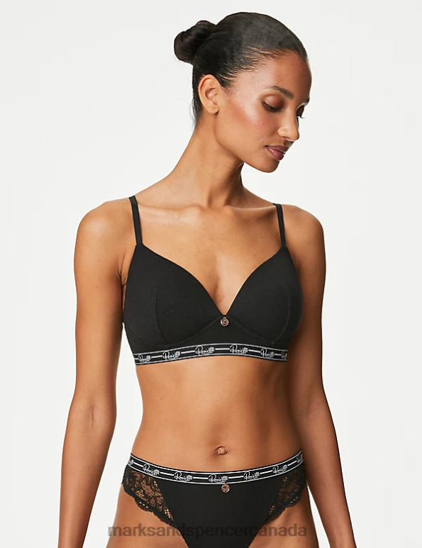 Unisex Black Clothing Marks & Spencer Ribbed Lounge Non-Wired Plunge Bra 20VTD4638 - Marks and Spencer online