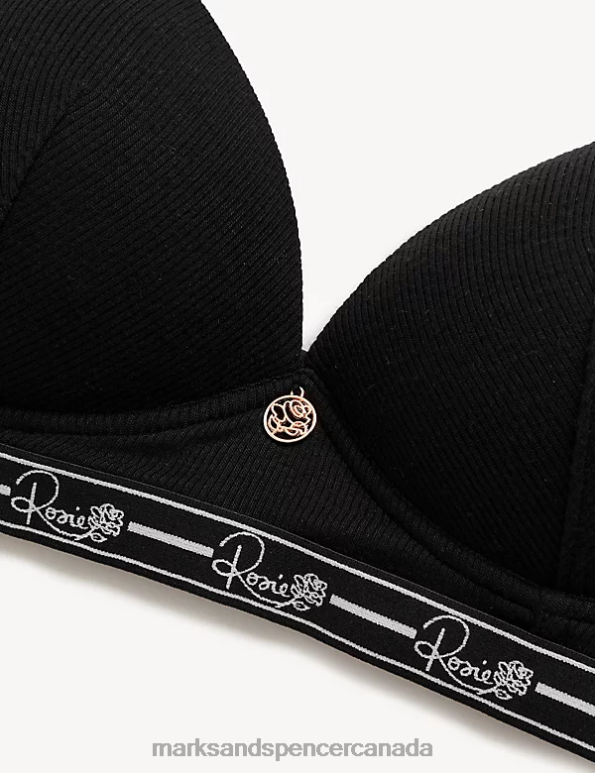 Unisex Black Clothing Marks & Spencer Ribbed Lounge Non-Wired Plunge Bra 20VTD4638 - Marks and Spencer online