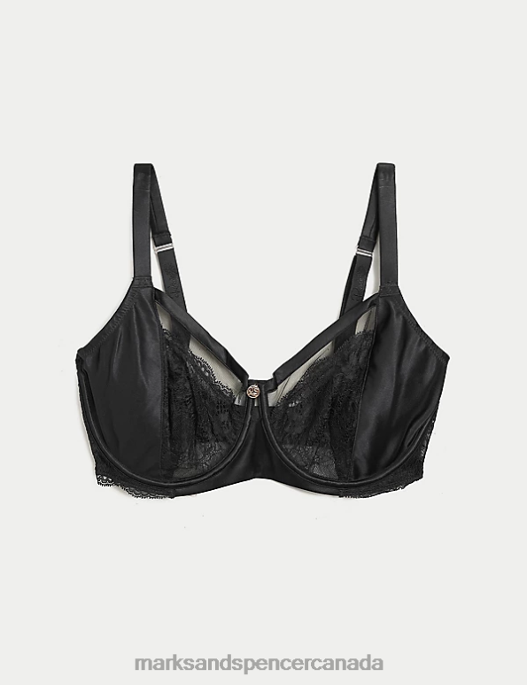 Unisex Black Clothing Marks & Spencer Silk & Lace Minimiser Bra 20VTD4115 - Marks and Spencer Canada locations