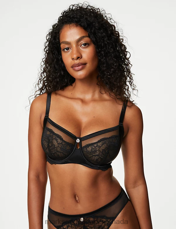 Unisex Black Clothing Marks & Spencer Silk & Lace Minimiser Bra 20VTD4115 - Marks and Spencer Canada locations