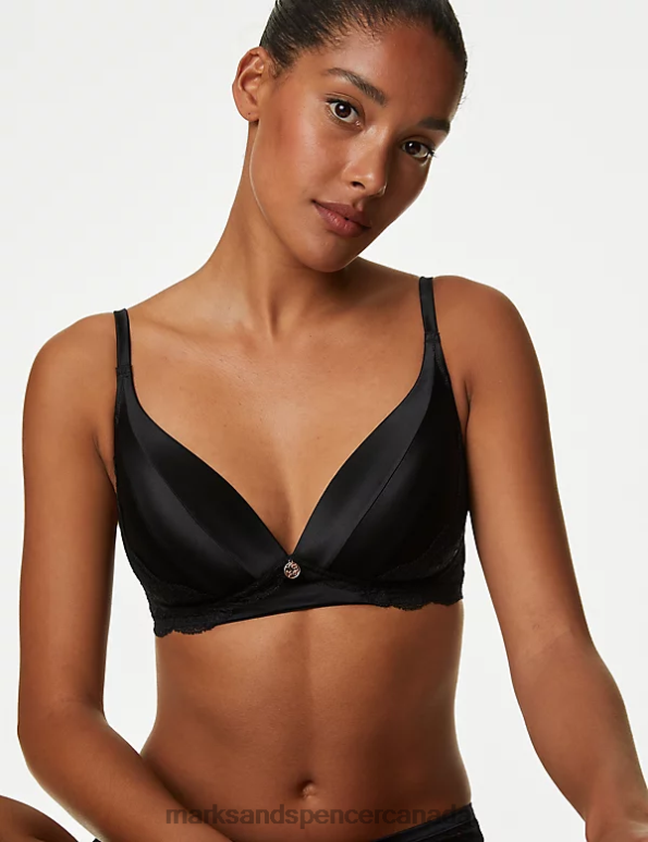 Marks and Spencer near me - Unisex Black Clothing Marks & Spencer Silk & Lace Non Wired Bra 20VTD4248