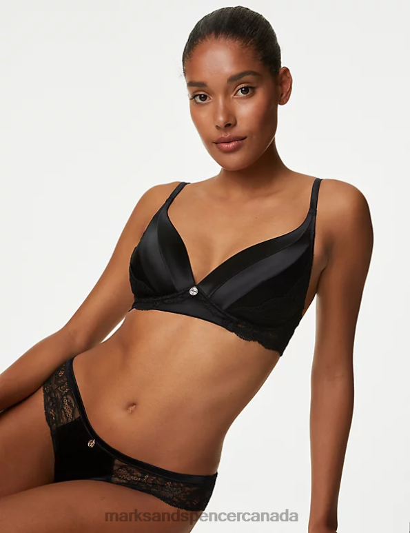 Marks and Spencer near me - Unisex Black Clothing Marks & Spencer Silk & Lace Non Wired Bra 20VTD4248