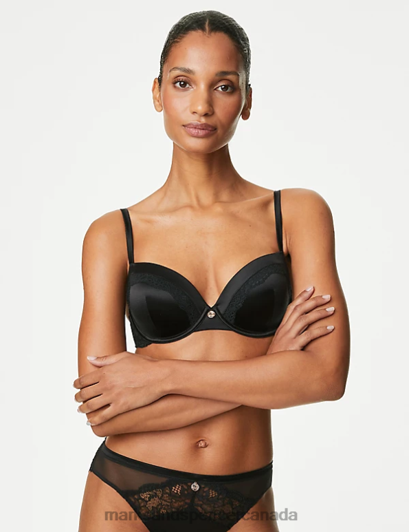 Unisex Black Clothing Marks & Spencer Silk & Lace Wired Balcony Bra 20VTD3879 - Marks and Spencer outlet