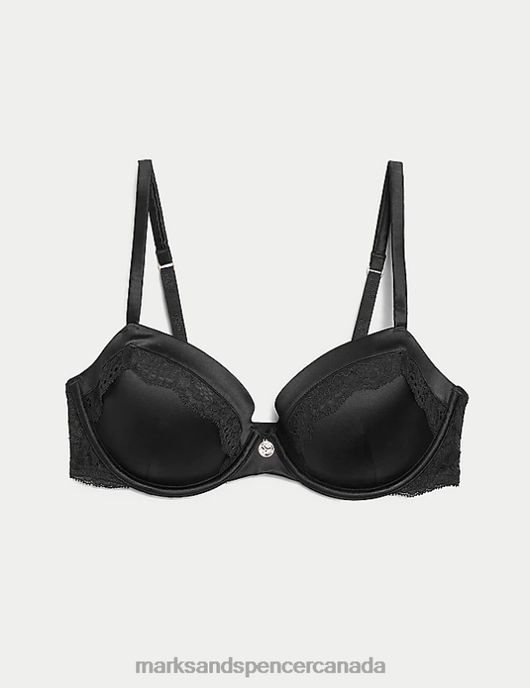 Unisex Black Clothing Marks & Spencer Silk & Lace Wired Balcony Bra 20VTD3879 - Marks and Spencer outlet