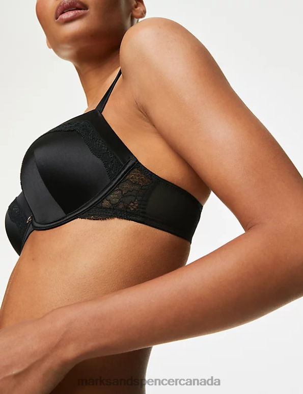 Unisex Black Clothing Marks & Spencer Silk & Lace Wired Balcony Bra 20VTD3879 - Marks and Spencer outlet