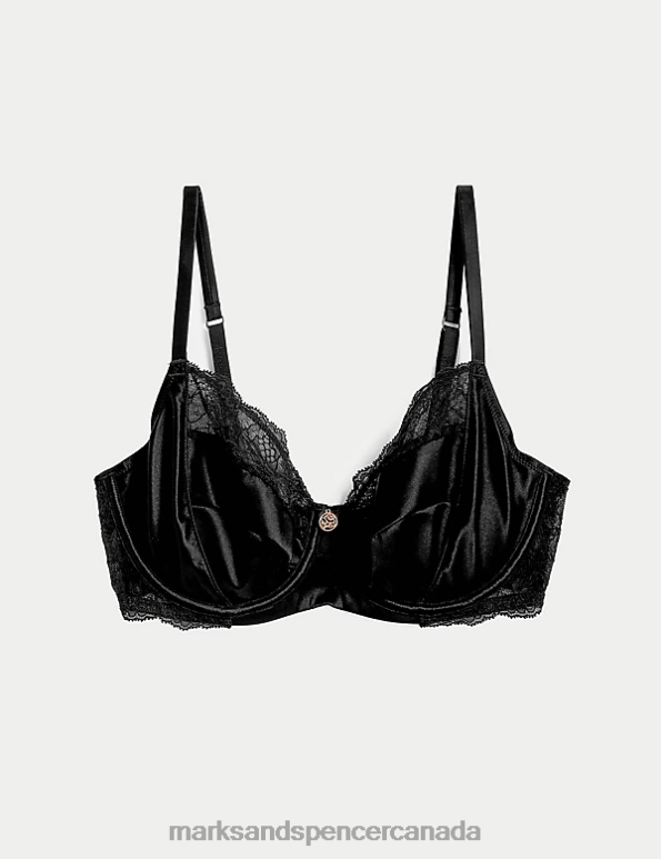 Unisex Black Clothing Marks & Spencer Silk & Lace Wired Balcony Bra 20VTD4153 - Marks and Spencer Canada locations