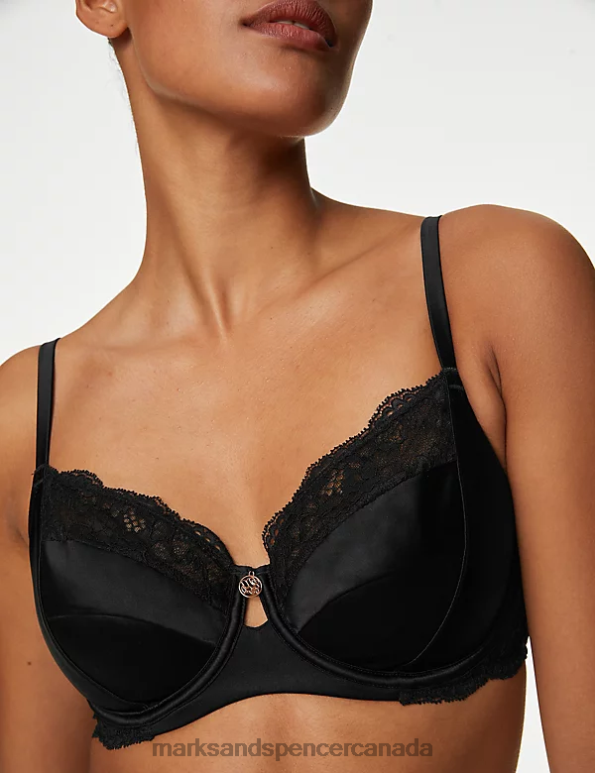 Unisex Black Clothing Marks & Spencer Silk & Lace Wired Balcony Bra 20VTD4153 - Marks and Spencer Canada locations