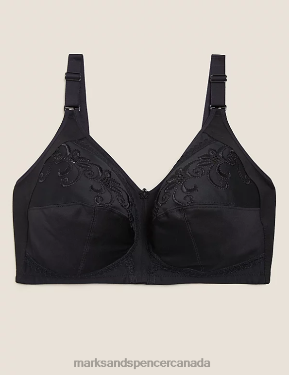 Unisex Black Clothing Marks & Spencer Total Support Embroidered Full Cup Bra 20VTD4350 - Marks and Spencer outlet