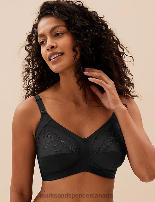 Unisex Black Clothing Marks & Spencer Total Support Embroidered Full Cup Bra 20VTD4350 - Marks and Spencer outlet