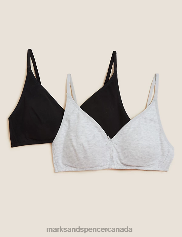 Marks and Spencer near me - Unisex Black/Grey Clothing Marks & Spencer 2pk Non-Wired Bralette First Bra 20VTD4367