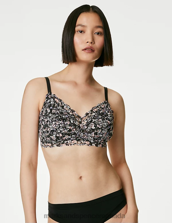 Marks and Spencer sale - Unisex Black Mix Clothing Marks & Spencer Printed Lace Non Wired Bralette 20VTD4414