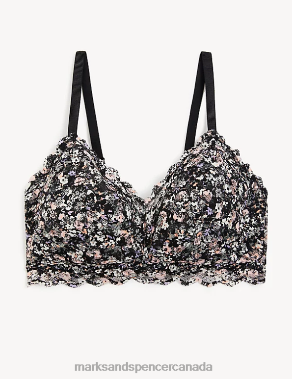 Marks and Spencer sale - Unisex Black Mix Clothing Marks & Spencer Printed Lace Non Wired Bralette 20VTD4414