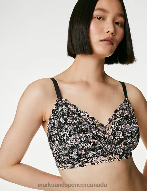 Marks and Spencer sale - Unisex Black Mix Clothing Marks & Spencer Printed Lace Non Wired Bralette 20VTD4414