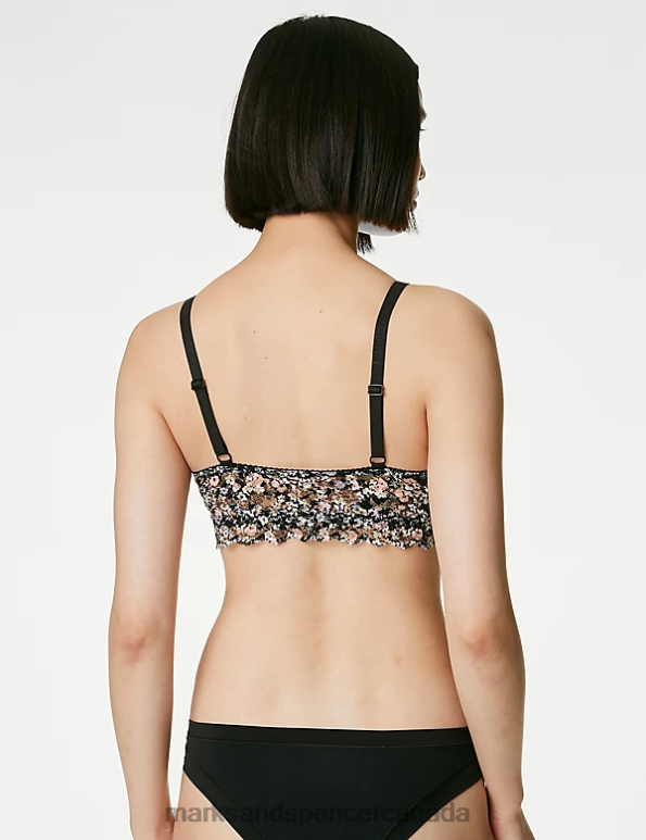 Marks and Spencer sale - Unisex Black Mix Clothing Marks & Spencer Printed Lace Non Wired Bralette 20VTD4414