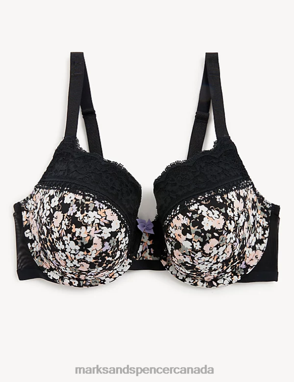 Marks and Spencer near me - Unisex Black Mix Clothing Marks & Spencer Printed Lace Trim Wired Full Cup Bra 20VTD4181