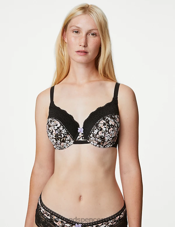 Marks and Spencer near me - Unisex Black Mix Clothing Marks & Spencer Printed Lace Trim Wired Full Cup Bra 20VTD4181