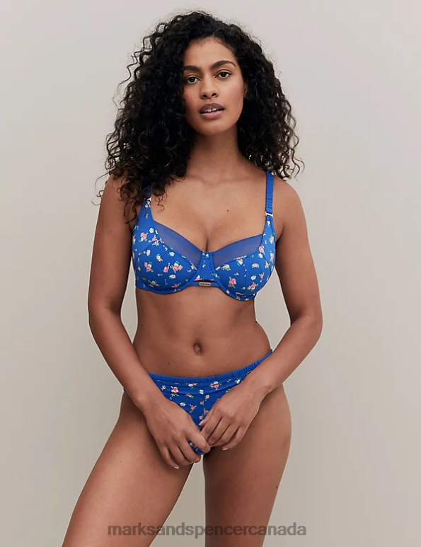 Unisex Blue Mix Clothing Marks & Spencer Floral Print Wired Full Cup Bra 20VTD3967 - Marks and Spencer online