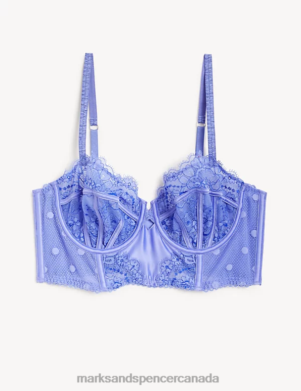 Unisex Blue Mix Clothing Marks & Spencer Linea Lace Wired Balcony Bra 20VTD4332 - Marks and Spencer outlet