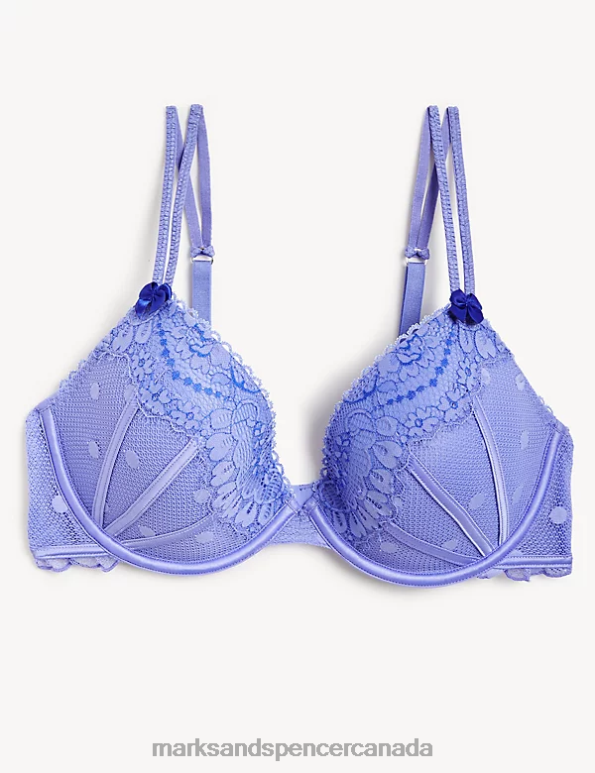 Unisex Blue Mix Clothing Marks & Spencer Linea Lace Wired Plunge Bra 20VTD4374 - Marks and Spencer online