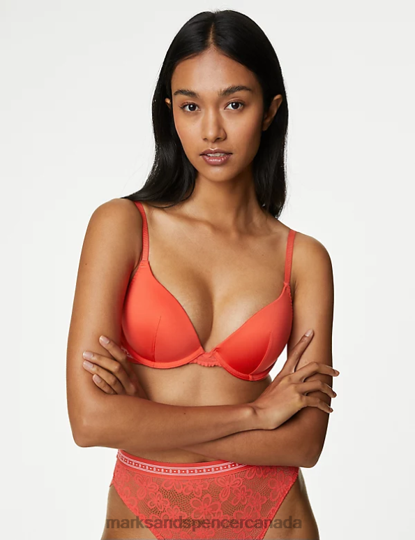 Unisex Bright Orange Clothing Marks & Spencer Cleo Wired Plunge Bra 20VTD4497 - Marks and Spencer Canada locations