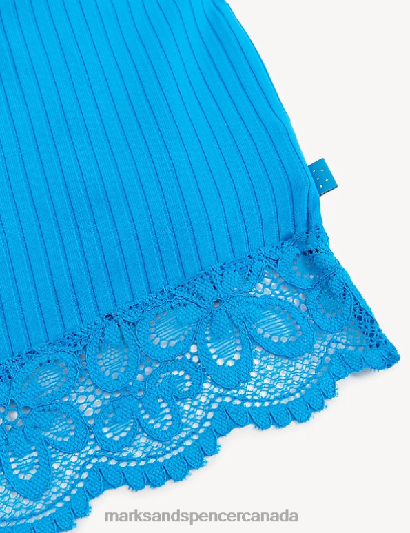 Unisex Bright Turquoise Clothing Marks & Spencer Cleo Rib & Lace Non Wired Crop Top 20VTD3904 - Marks and Spencer outlet