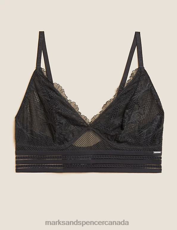 Unisex Charcoal Clothing Marks & Spencer Marseilles Lace Non Wired Bralette 20VTD4386 - Marks and Spencer online
