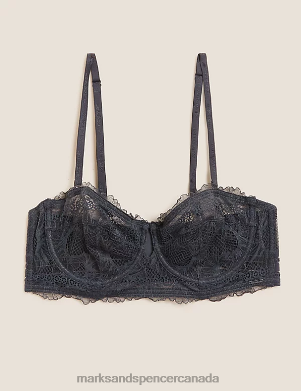Unisex Charcoal Clothing Marks & Spencer Marseilles Lace Wired Strapless Bustier A-D 20VTD4801 - Marks and Spencer outlet