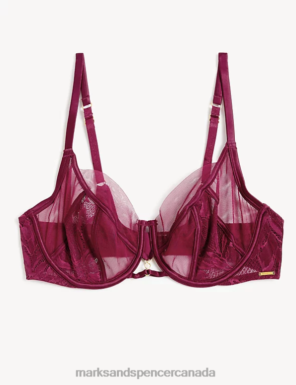 Marks and Spencer Canada - Unisex Claret Clothing Marks & Spencer Lexington Lace & Mesh Wired Full Cup Bra 20VTD3892