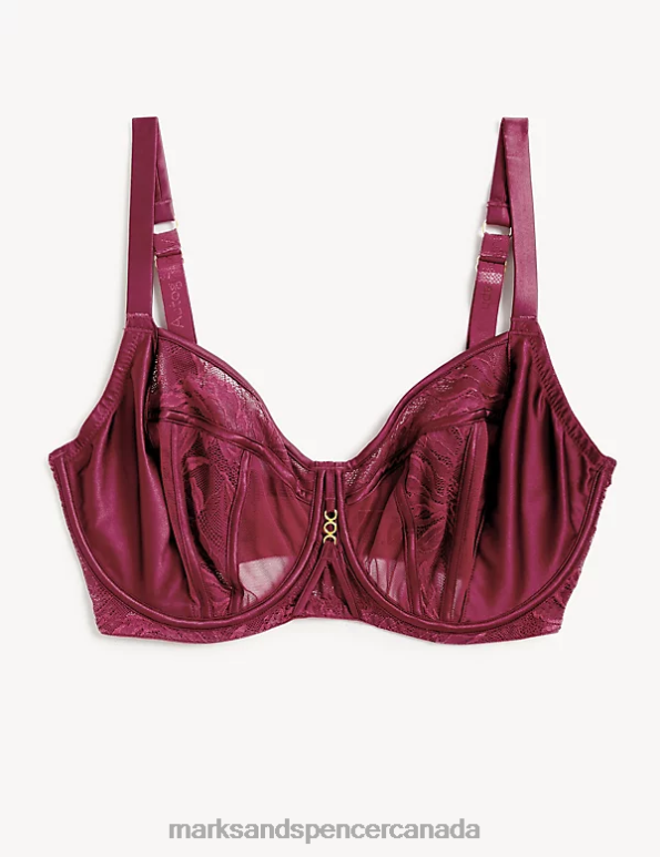 Marks and Spencer Canada - Unisex Claret Clothing Marks & Spencer Lexington Lace & Mesh Wired Minimiser Bra 20VTD3716