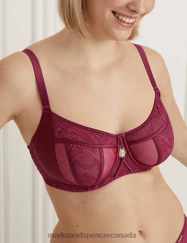 Marks and Spencer Canada - Unisex Claret Clothing Marks & Spencer Lexington Lace & Mesh Wired Minimiser Bra 20VTD3716