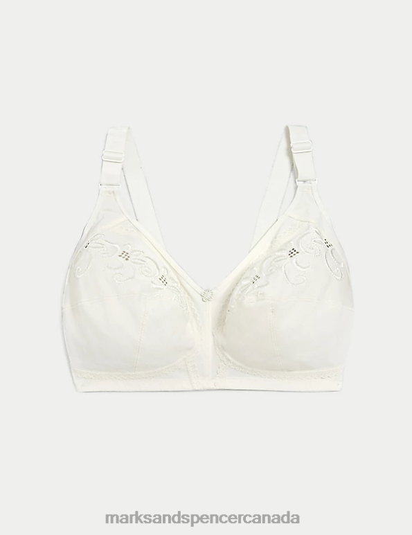 Unisex Cream Clothing Marks & Spencer Total Support Embroidered Full Cup Bra 20VTD4068 - Marks and Spencer outlet