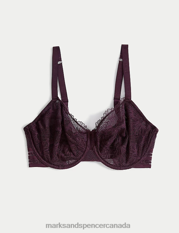 Unisex Dark Purple Clothing Marks & Spencer Marseilles Lace Wired Balcony Bra 20VTD4791 - Marks and Spencer online