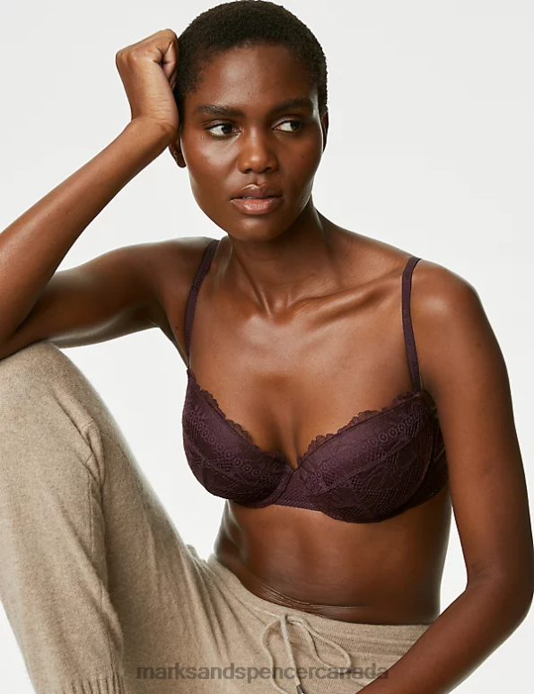 Marks and Spencer near me - Unisex Dark Purple Clothing Marks & Spencer Marseilles Lace Wired Balcony Bra 20VTD4830