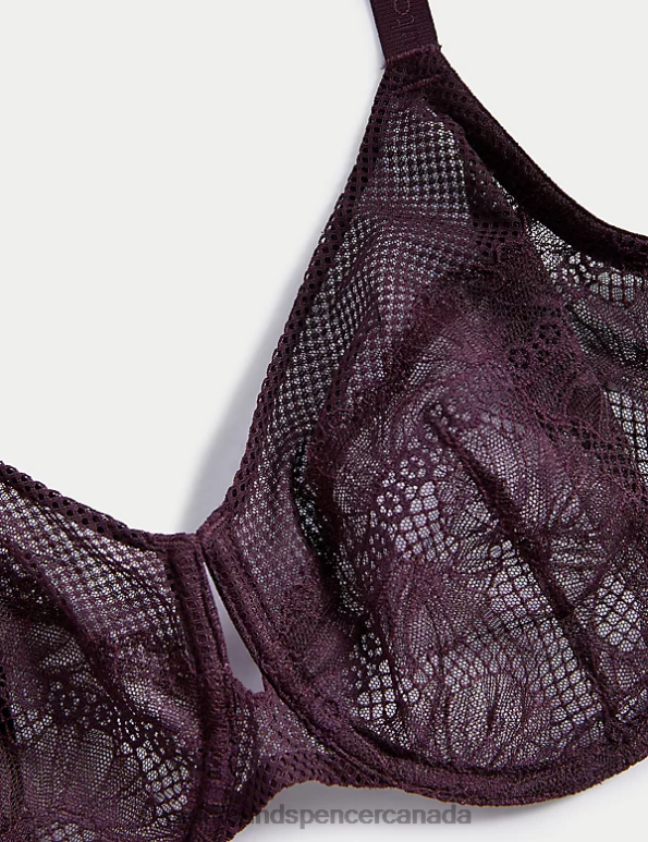 Unisex Dark Purple Clothing Marks & Spencer Marseilles Lace Wired Minimiser Bra 20VTD3697 - Marks and Spencer outlet