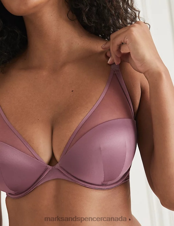 Marks and Spencer sale - Unisex Dusted Mauve Clothing Marks & Spencer Tivoli Mesh Wired Plunge Bra 20VTD4620