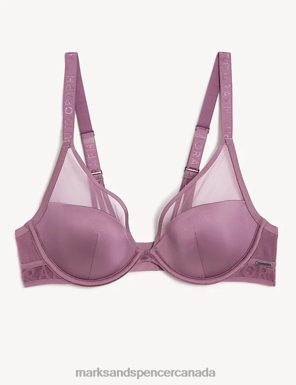 Unisex Dusted Mauve Clothing Marks & Spencer Tivoli Mesh Wired Plunge Bra 20VTD4777 - Marks and Spencer outlet