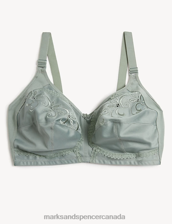 Unisex Dusty Green Clothing Marks & Spencer Total Support Embroidered Full Cup Bra 20VTD3876 - Marks and Spencer Canada locations