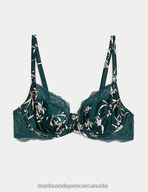Marks and Spencer Canada - Unisex Green Mix Clothing Marks & Spencer Cassia Silk & Lace Wired Balcony Bra 20VTD4010