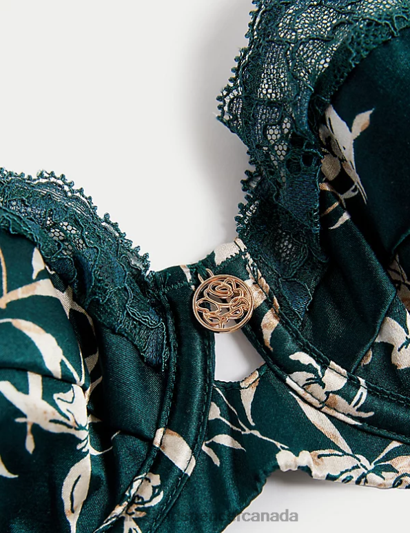 Marks and Spencer Canada - Unisex Green Mix Clothing Marks & Spencer Cassia Silk & Lace Wired Balcony Bra 20VTD4010