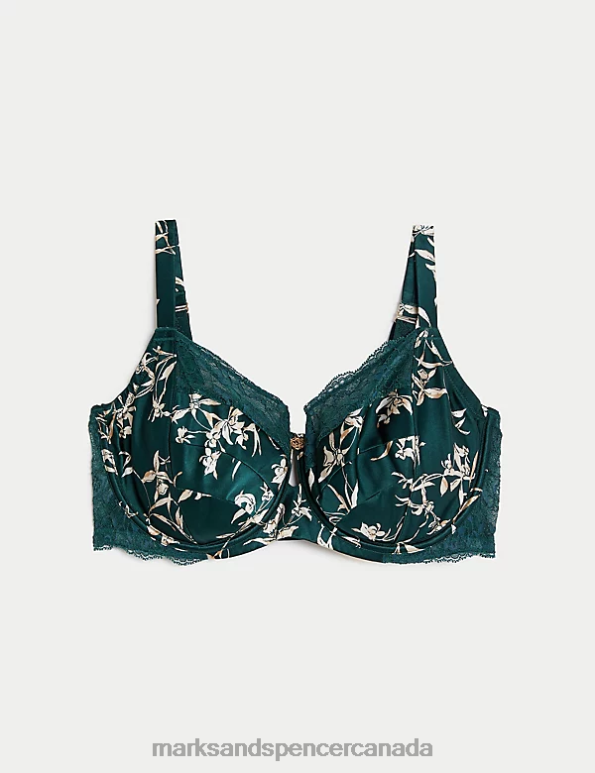 Unisex Green Mix Clothing Marks & Spencer Cassia Silk & Lace Wired Balcony Bra 20VTD4216 - Marks and Spencer online