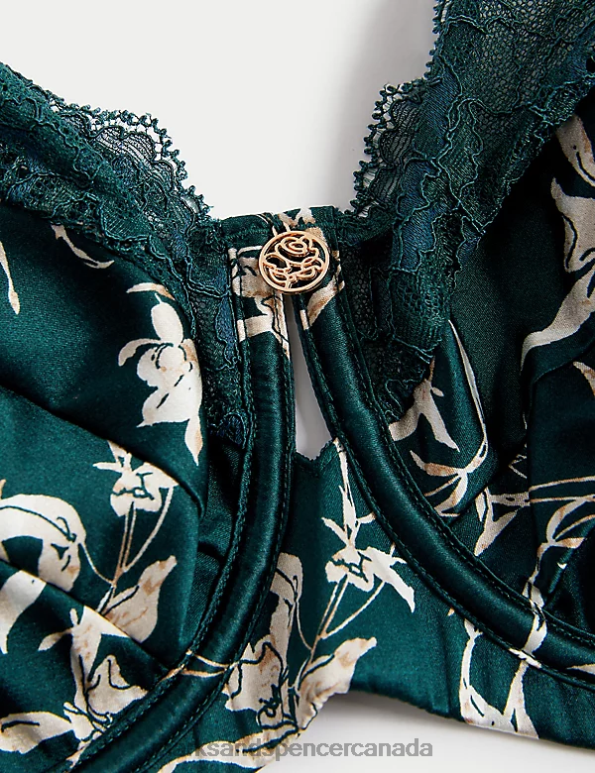 Unisex Green Mix Clothing Marks & Spencer Cassia Silk & Lace Wired Balcony Bra 20VTD4216 - Marks and Spencer online