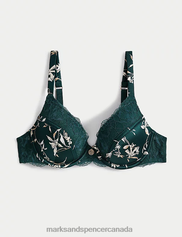 Marks and Spencer near me - Unisex Green Mix Clothing Marks & Spencer Cassia Silk & Lace Wired Full Cup Bra 20VTD4110
