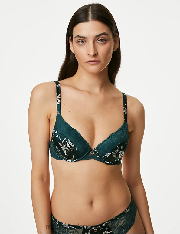 Marks and Spencer near me - Unisex Green Mix Clothing Marks & Spencer Cassia Silk & Lace Wired Full Cup Bra 20VTD4110
