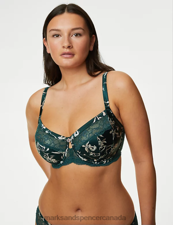 Unisex Green Mix Clothing Marks & Spencer Cassia Silk & Lace Wired Minimiser Bra 20VTD4269 - Marks and Spencer outlet