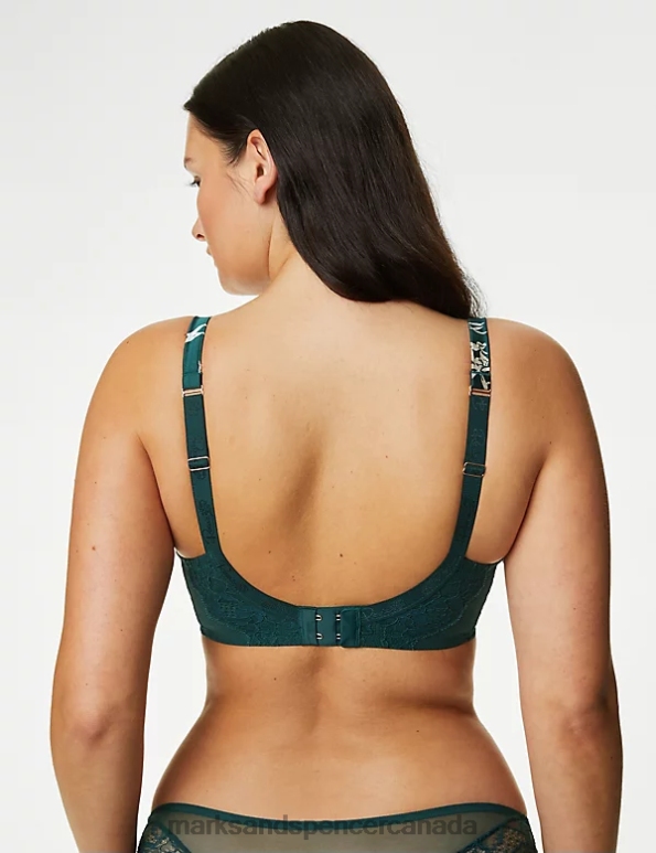 Unisex Green Mix Clothing Marks & Spencer Cassia Silk & Lace Wired Minimiser Bra 20VTD4269 - Marks and Spencer outlet