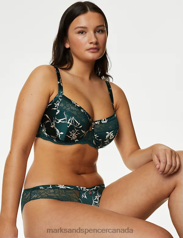 Unisex Green Mix Clothing Marks & Spencer Cassia Silk & Lace Wired Minimiser Bra 20VTD4269 - Marks and Spencer outlet