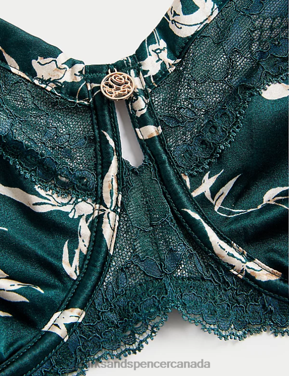 Unisex Green Mix Clothing Marks & Spencer Cassia Silk & Lace Wired Minimiser Bra 20VTD4269 - Marks and Spencer outlet